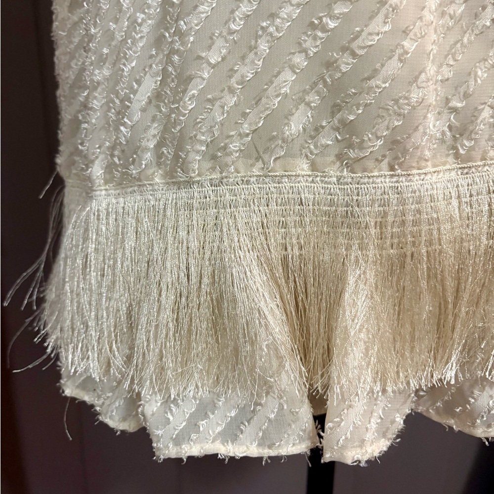 MAX STUDIO Cream Sleeveless Fringe Top - Picture 2 of 7